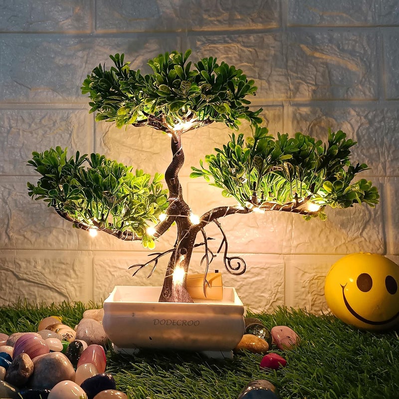 DODECROO ® Artificial Bonsai Plant with LED, 24cm | Decorate Your Space with Stunning Lifelike Greenery, Home Decoration Items for Living Room, Home, Office and Party (PrGreen) - Image 1