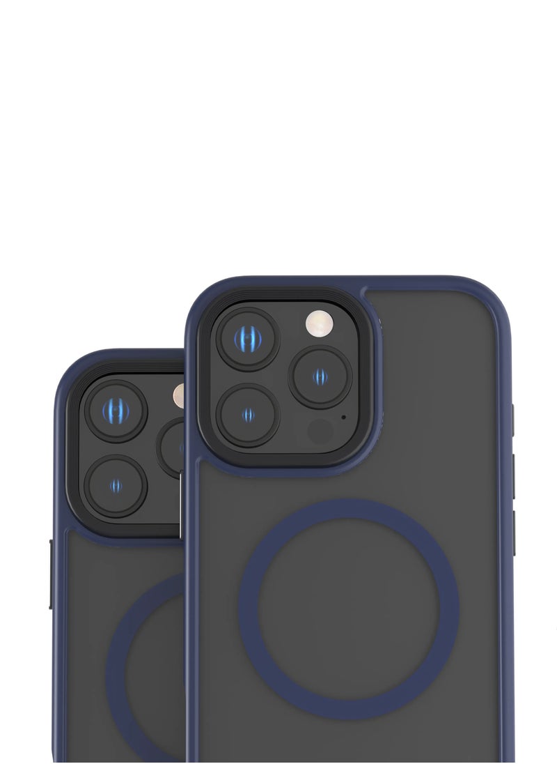 LEVELO - iPhone 16 Pro Matteo Case with Built-in Kick Stand & MagSafe Compatible Back Cover / TPU & PC Material / Anti Fingerprint / Impact Resistant Corners with Airguard Technology - Blue - Image 1