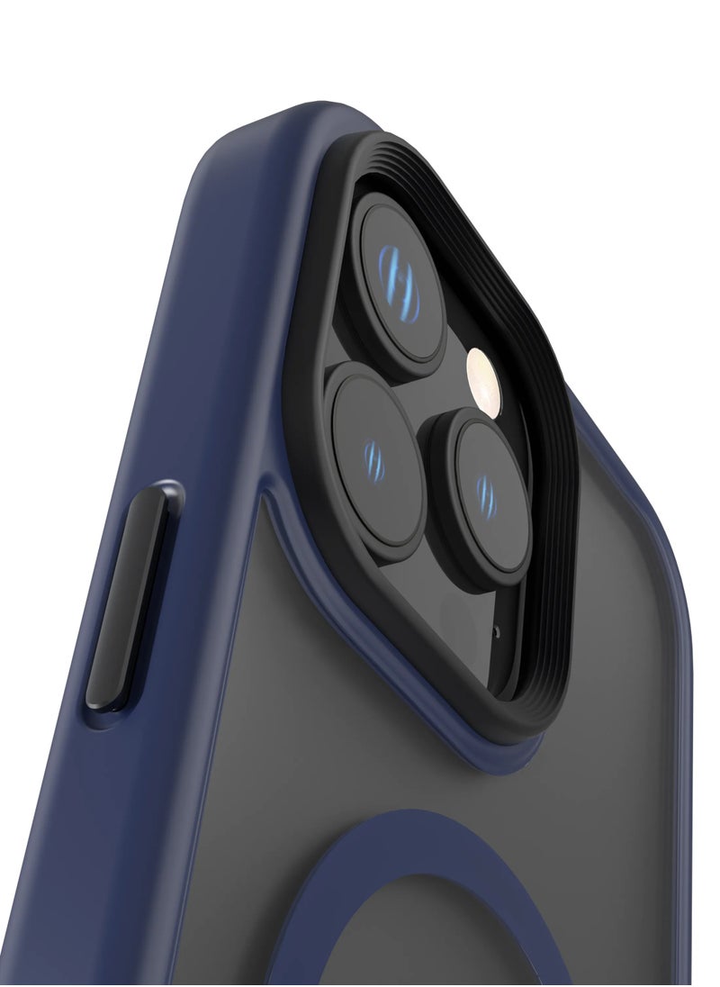 LEVELO - iPhone 16 Pro Matteo Case with Built-in Kick Stand & MagSafe Compatible Back Cover / TPU & PC Material / Anti Fingerprint / Impact Resistant Corners with Airguard Technology - Blue - Image 1