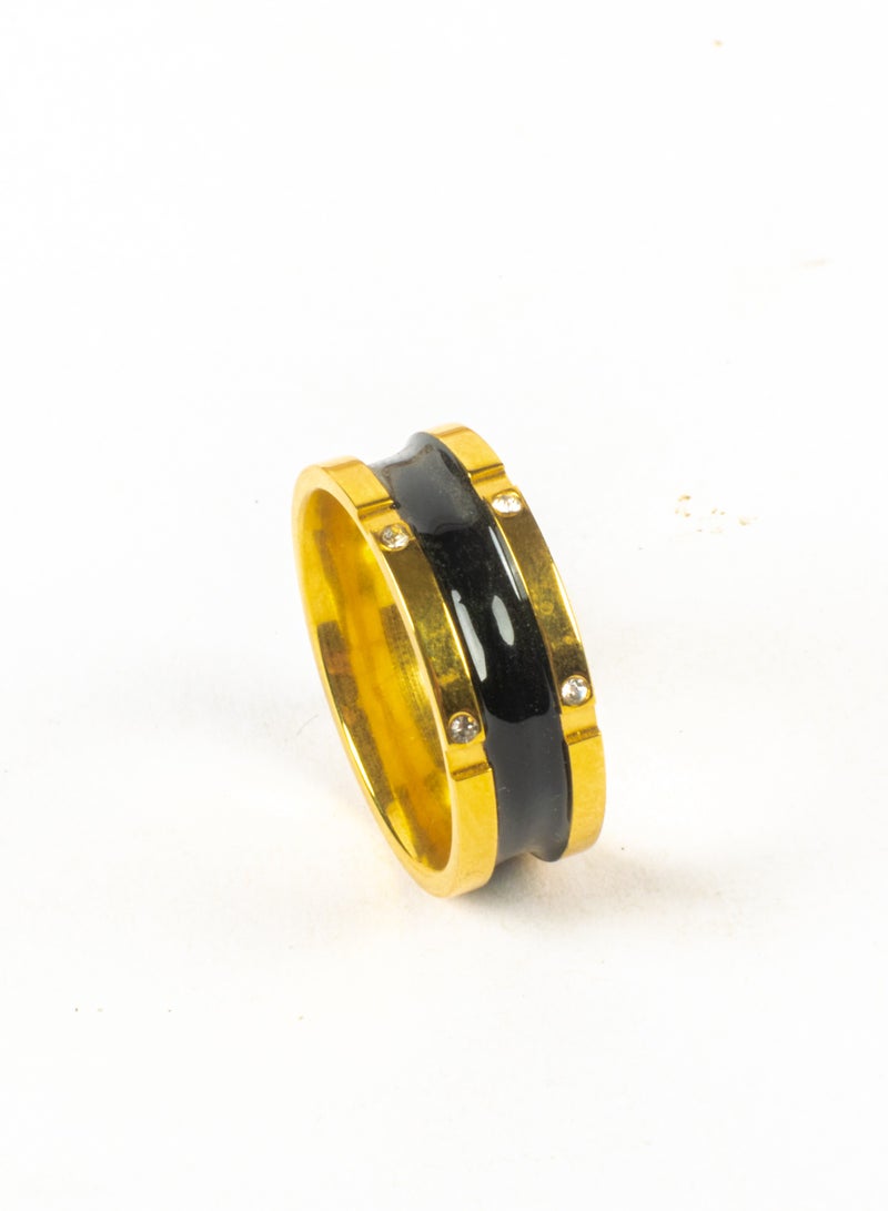 The Black Pearl Accessories Chinese Gold Ring Black & Gold with Zircon Stones Size 9/19  - Image 1