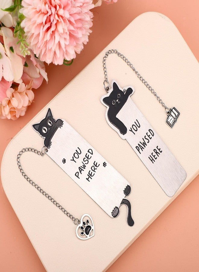 lasuroa 2pcs Cat Bookmark Set, Cute Metal Pet Bookmarks with Chain Charms Funny Animal You Pawsed Here Book Mark Reading Accessories for Book Cat Lovers Women Gifts - Image 3