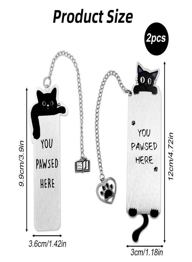 lasuroa 2pcs Cat Bookmark Set, Cute Metal Pet Bookmarks with Chain Charms Funny Animal You Pawsed Here Book Mark Reading Accessories for Book Cat Lovers Women Gifts - Image 2