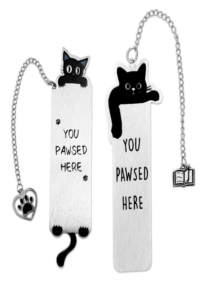 lasuroa 2pcs Cat Bookmark Set, Cute Metal Pet Bookmarks with Chain Charms Funny Animal You Pawsed Here Book Mark Reading Accessories for Book Cat Lovers Women Gifts - Image 1