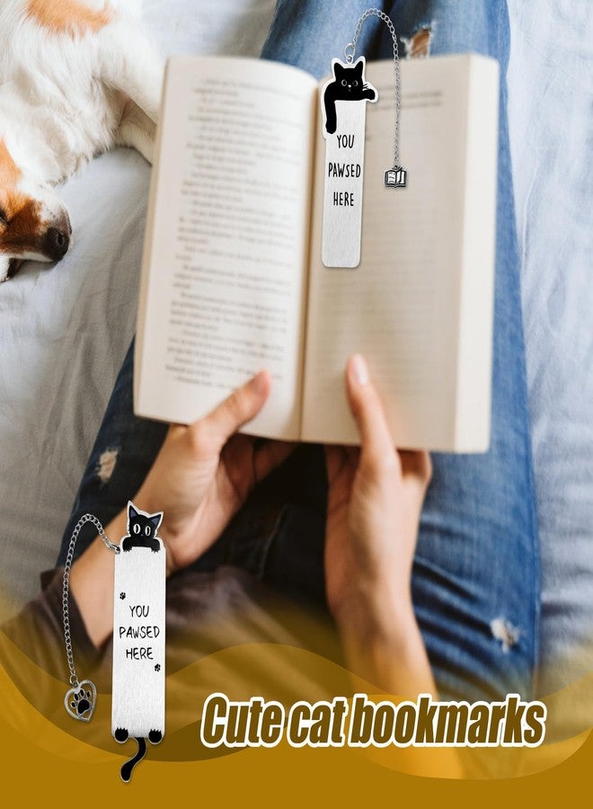lasuroa 2pcs Cat Bookmark Set, Cute Metal Pet Bookmarks with Chain Charms Funny Animal You Pawsed Here Book Mark Reading Accessories for Book Cat Lovers Women Gifts - Image 5