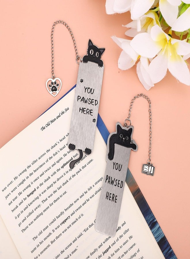 lasuroa 2pcs Cat Bookmark Set, Cute Metal Pet Bookmarks with Chain Charms Funny Animal You Pawsed Here Book Mark Reading Accessories for Book Cat Lovers Women Gifts - Image 4