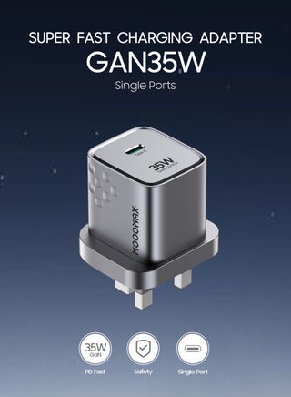 35W Type-C fast adapter type c. Powerful wall charger adapter with GEN heat-resistant technology. Portable and compact Type-C plug. charger type c compatible with iPhone, Samsung, Huawei, and several other devices. type c adapter with over-voltage protection. MoogMax adaptor type c. - view 2