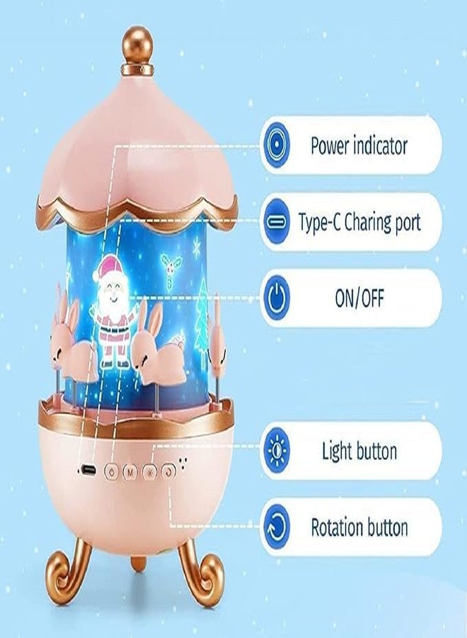 مصباح فروسكا الليلي على شكل أرنب، مصباح بروجكتور LED دوار 360 درجة مع 6 أغطية أفلام، يعمل بمنفذ USB، لون وردي - Image 4