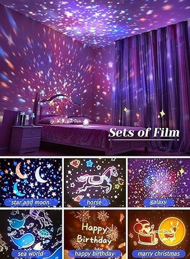 مصباح فروسكا الليلي على شكل أرنب، مصباح بروجكتور LED دوار 360 درجة مع 6 أغطية أفلام، يعمل بمنفذ USB، لون وردي - Image 3
