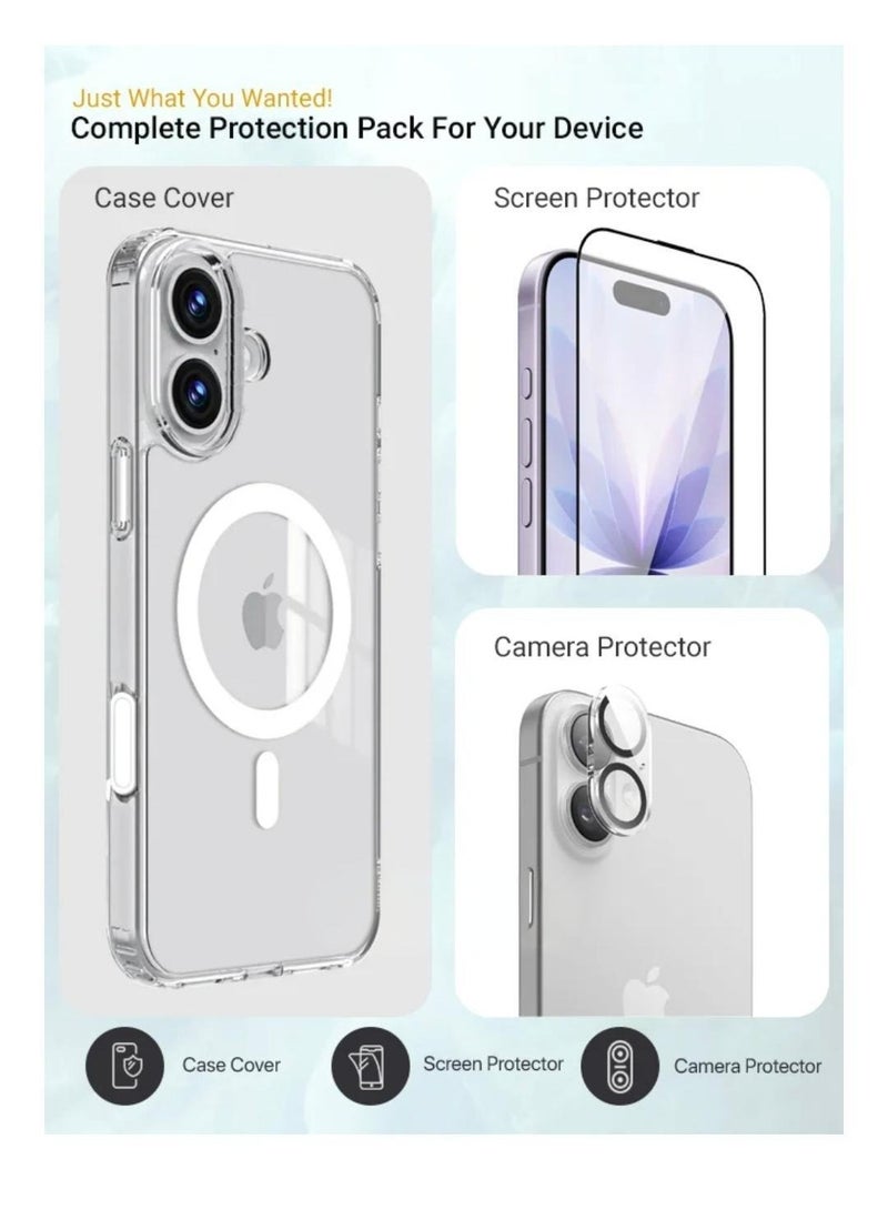 مجموعة الحماية 3 في 1 لهاتف أبل ايفون 17 المكونة من كفر حماية يدعم ماج سيف، مضاد للأصفرار ، و شاشة حماية زجاج ضد الكسر والخدوش ، و حماية عدسة الكاميرا - Image 2