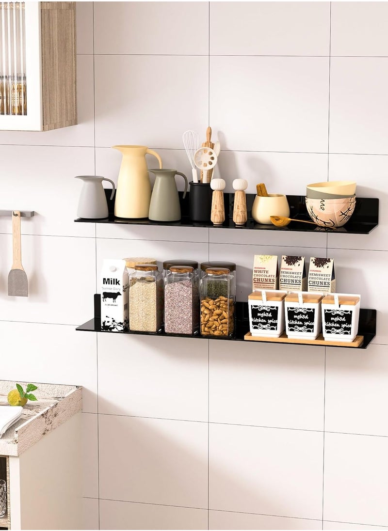 TPGP Acrylic Long Wall Shelf Set of 2, Black Wall Mounted Acrylic Bathroom Storage Shelves Display Organiser, 2 Pack (76 cm)  - Image 5