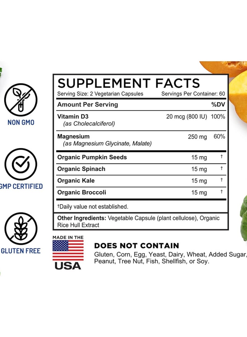 FarmHaven Magnesium Glycinate And Malate Complex W/Vitamin D3 100% Chelated For Max Absorption Vegan 120 Capsules 60 Days - Image 2