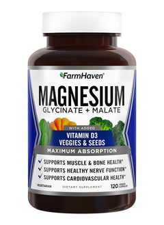 Magnesium Glycinate And Malate Complex W/Vitamin D3 100% Chelated For Max Absorption Vegan 120 Capsules 60 Days