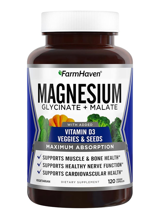 FarmHaven - Magnesium Glycinate And Malate Complex W/Vitamin D3 100% Chelated For Max Absorption Vegan 120 Capsules 60 Days - Image 1