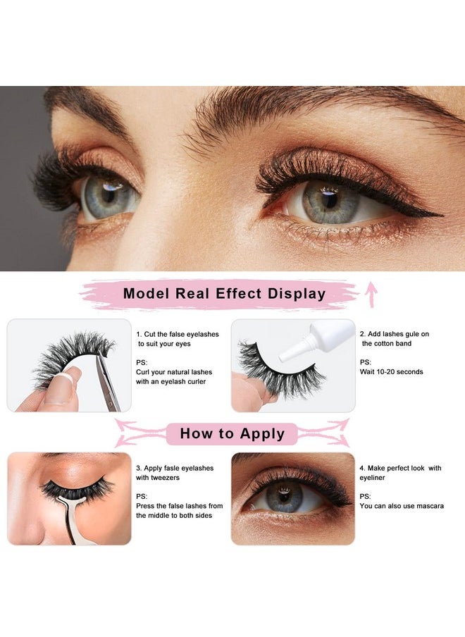 SONAFEEL - Short Eyelashes Curly Lashes 12Mm Fluffy Mink Lashes D Curl 10Pairs Short Russian Strip Lashes Pack Reusable False Eyelashes - Image 1