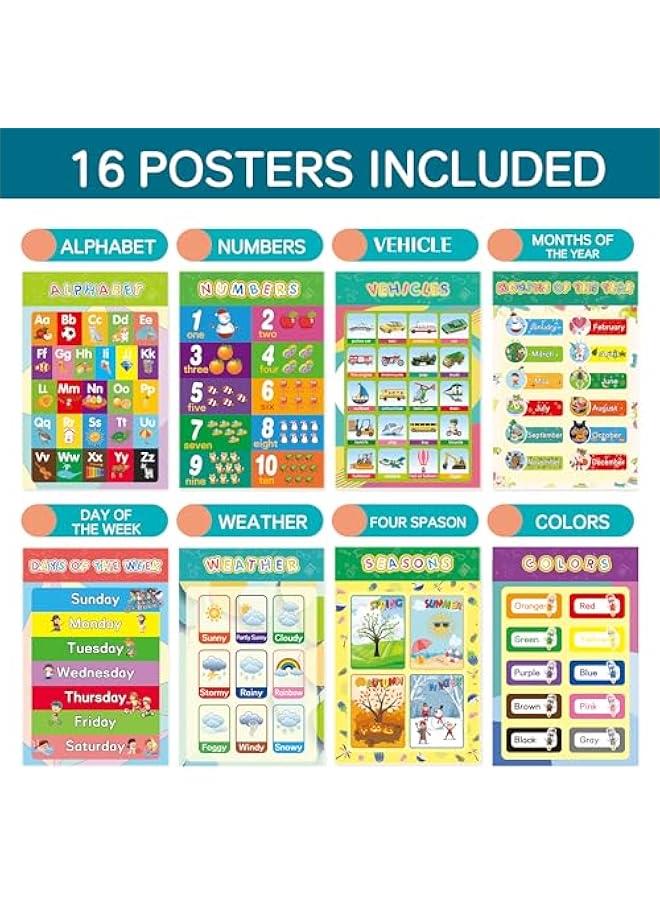 16 Educational Posters for Toddlers - Pre K Learning Posters for Classroom & Playroom Decor Alphabet Number Chart - Image 2
