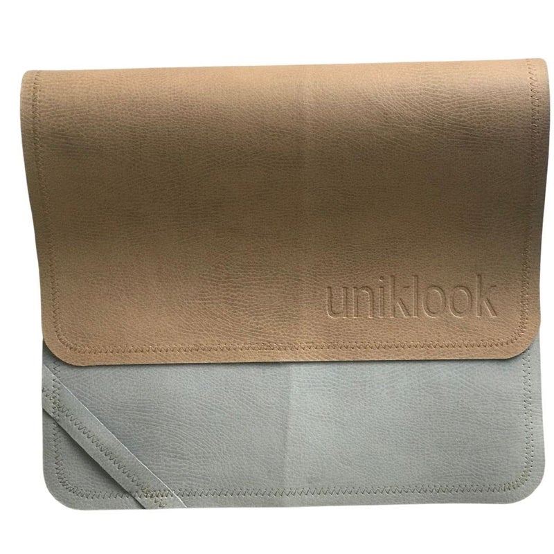 Uniklook تان & جراي فيغان ليذر مات | تريفل بيبي ديابر تشينج باد | كرافت، بلاسميت، دوغ فود ووتر مات | ووتر بروف اند مولتيفيرس | فولدابل فور تريفل (14"x22") - Image 1