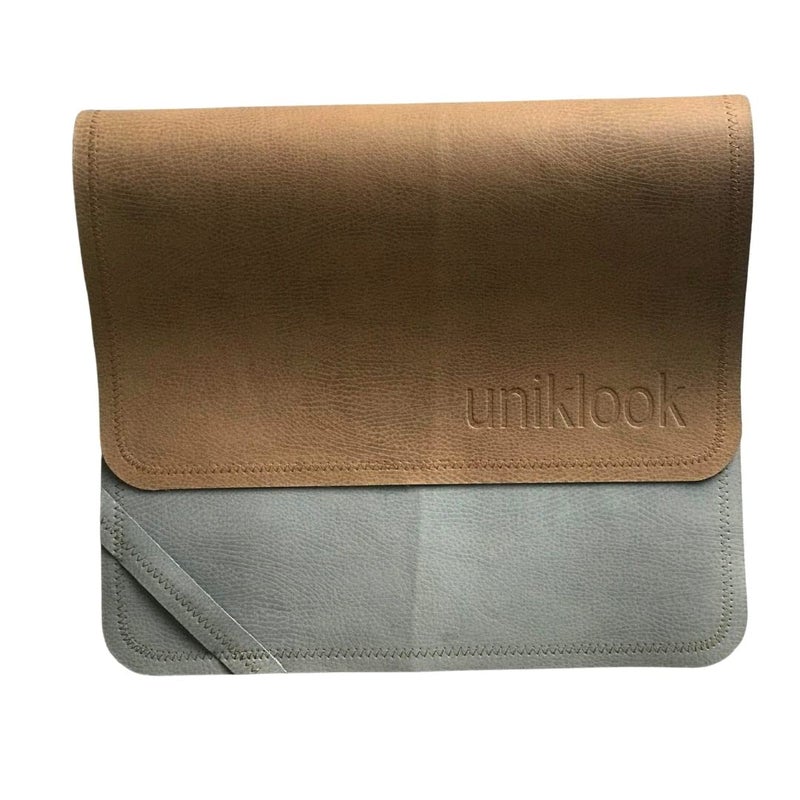 Uniklook تان & جراي فيغان ليذر مات | تريفل بيبي ديابر تشينج باد | كرافت، بلاسميت، دوغ فود ووتر مات | ووتر بروف اند مولتيفيرس | فولدابل فور تريفل (14"x22") - Image 4
