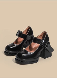 Loquat Women's Ankle Strap Round Toe Platform Heels Chunky Heel Mary Jane Dress Shoes Black 9CM  - Image 1