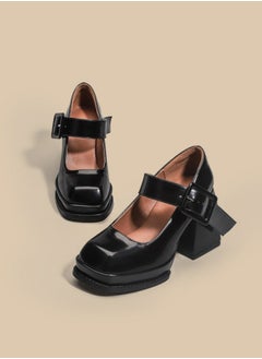 Loquat Women's Ankle Strap Round Toe Platform Heels Chunky Heel Mary Jane Dress Shoes Black 9CM  - Image 2