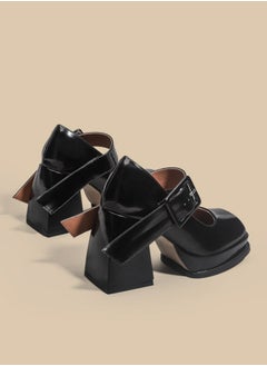 Loquat Women's Ankle Strap Round Toe Platform Heels Chunky Heel Mary Jane Dress Shoes Black 9CM  - Image 3