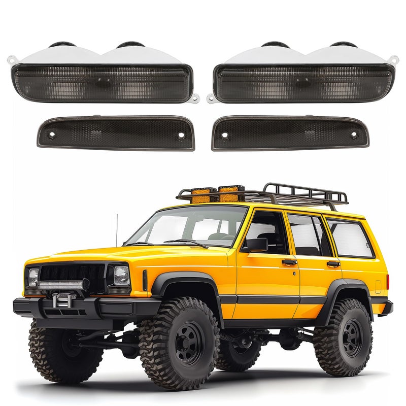 ECOTRIC Bumper Turn Signal Lights Corner Side Marker Lamps Compatible with 19972001 Jeep Cherokee XJ Smoke Lens 4Pcs