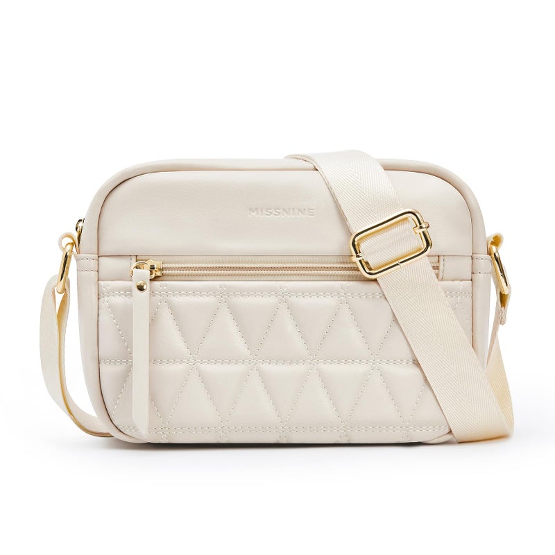 Missnine Small Crossbody Purse Women Quilted Crossbody Bags Soft Leather Shoulder Handbags with Adjustable Strap (Quilted-Beige, Small) - Image 1