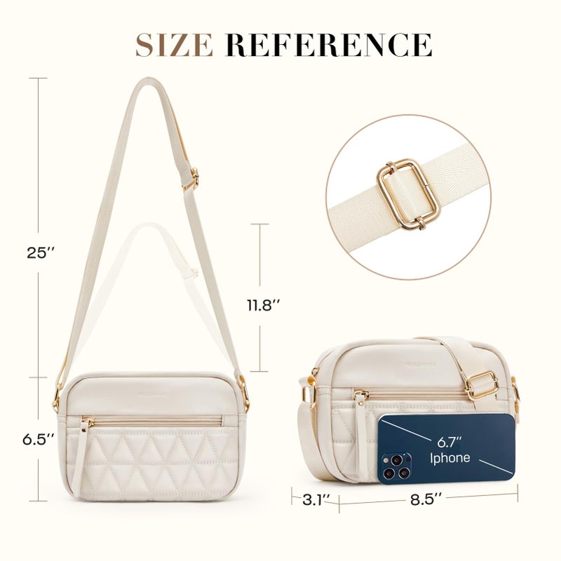 Missnine Small Crossbody Purse Women Quilted Crossbody Bags Soft Leather Shoulder Handbags with Adjustable Strap (Quilted-Beige, Small) - Image 3