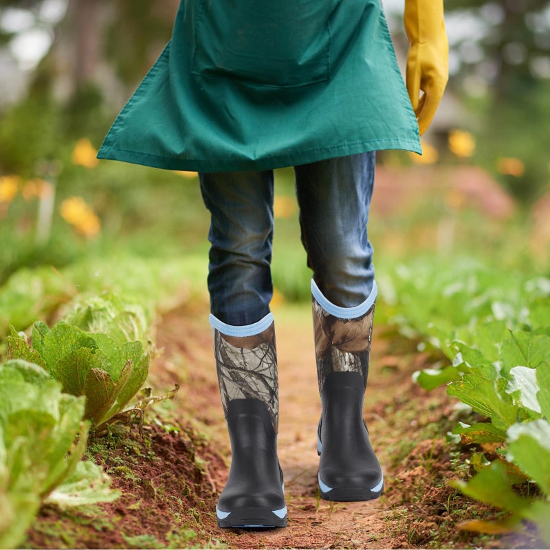 Showave Rubber Boots for Women Mid Calf Rain Boots Women Insulated Garden Boot Waterproof Durable Mud Boot for Hunting Farming Working(Camo Blue,Size 7) - Image 2
