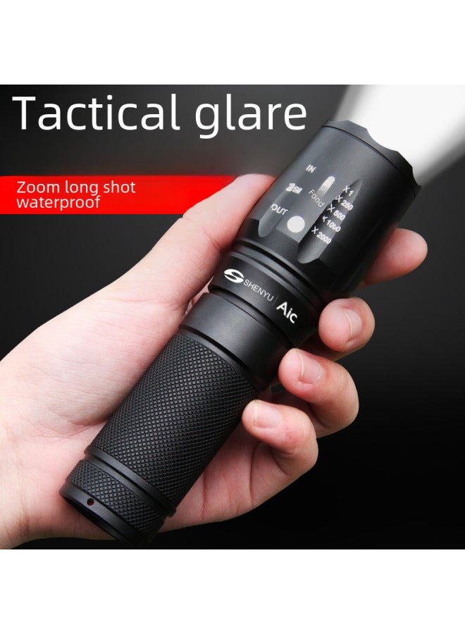 Strong Light Flashlight Rechargeable Super Bright Long-range Outdoor Home Lighting LED Waterproof Searchlight Zoom Mini-Product Specifications:Large Zoomable 18650 Lithium Battery, Two Batteries And - Image 1