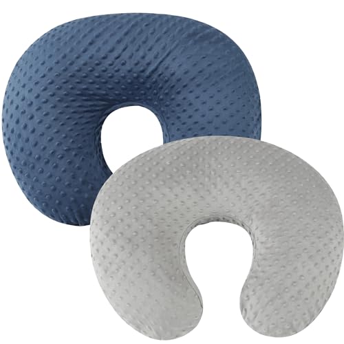 Bilokonda Dot Nursing Pillow Cover Set 2 Pack Nursing Pillow Slipcovers, Ultra Soft Compatible with Boppy Pillow,Standard Pillow for Baby Boy Girl Grey Navy