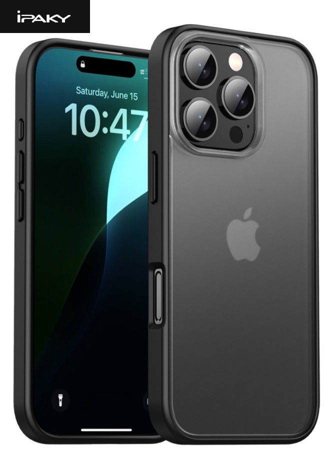 إيباكي غطاء هاتف iPhone 16 Pro، غطاء مصنوع من مواد مختلطة، جراب نحيف صلب بلوري، مضاد للسقوط والصدمات، غير قابل للانزلاق، بصمة أصابع غير لاصقة، غطاء حماية غير أصفر اللون لهاتف Apple iPhone 16 Pro، أسود - Image 1