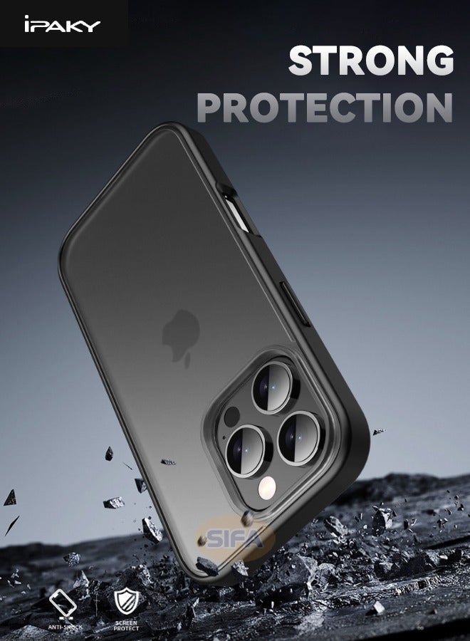 إيباكي غطاء هاتف iPhone 16 Pro، غطاء مصنوع من مواد مختلطة، جراب نحيف صلب بلوري، مضاد للسقوط والصدمات، غير قابل للانزلاق، بصمة أصابع غير لاصقة، غطاء حماية غير أصفر اللون لهاتف Apple iPhone 16 Pro، أسود - Image 2