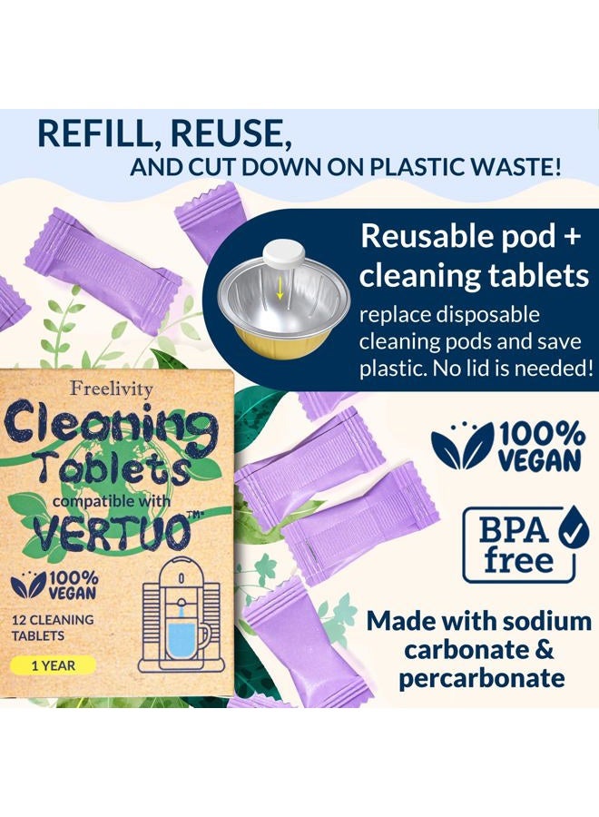 Freelivity Descaling & Cleaning Kit Compatible with Nespresso Vertuo, 4 Descaling Powder Solution, 12 Cleaning Tablets, 1 Reusable Pod, Eco-Friendly Vertuoline Maintenance Kit. 12-Month Supply - Image 3