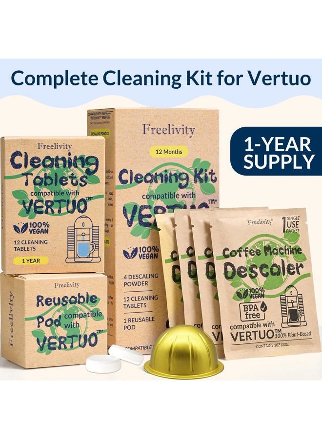 Freelivity Descaling & Cleaning Kit Compatible with Nespresso Vertuo, 4 Descaling Powder Solution, 12 Cleaning Tablets, 1 Reusable Pod, Eco-Friendly Vertuoline Maintenance Kit. 12-Month Supply - Image 5