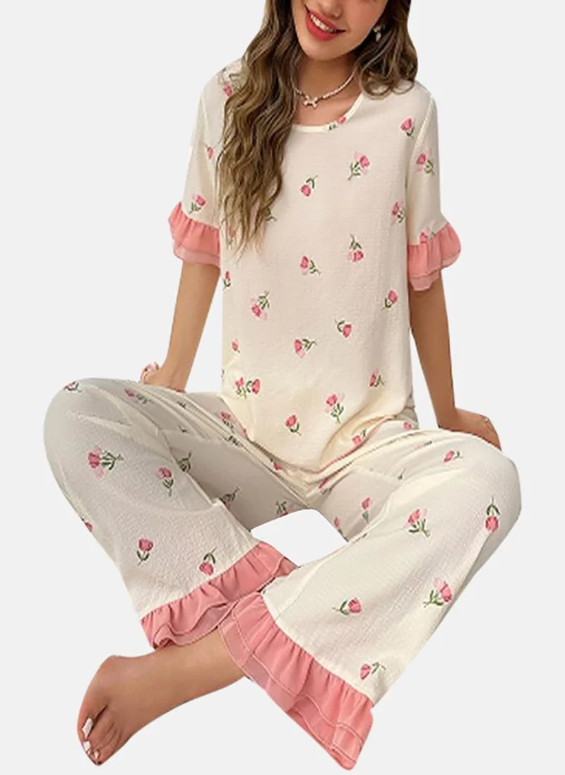 يونيكي White Printed Pyjamas & Top