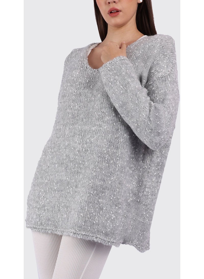 KYVELi Women’s V-Neck Winter Knit Tunic – Grey - Image 1