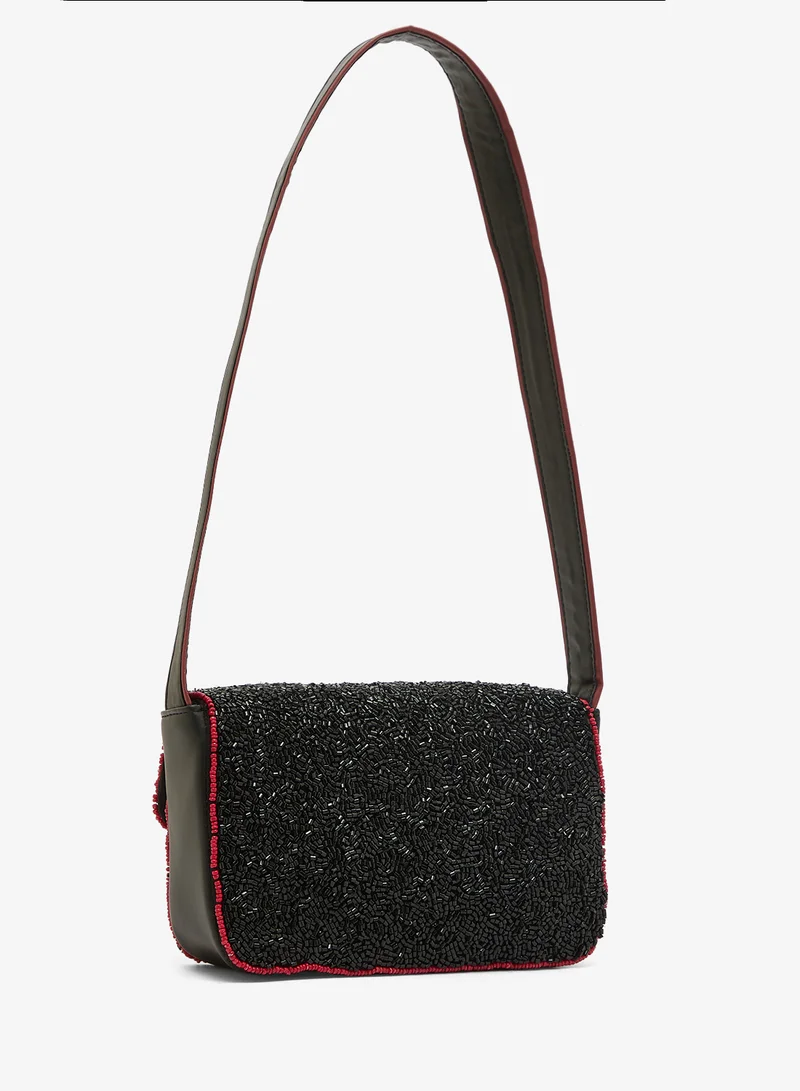 Namshi x Embroidered Beaded Lobster Print Shoulder Bag