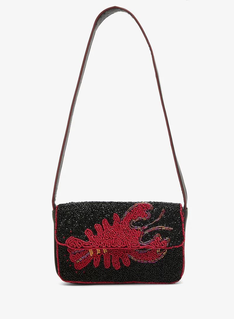 Namshi x Embroidered Beaded Lobster Print Shoulder Bag