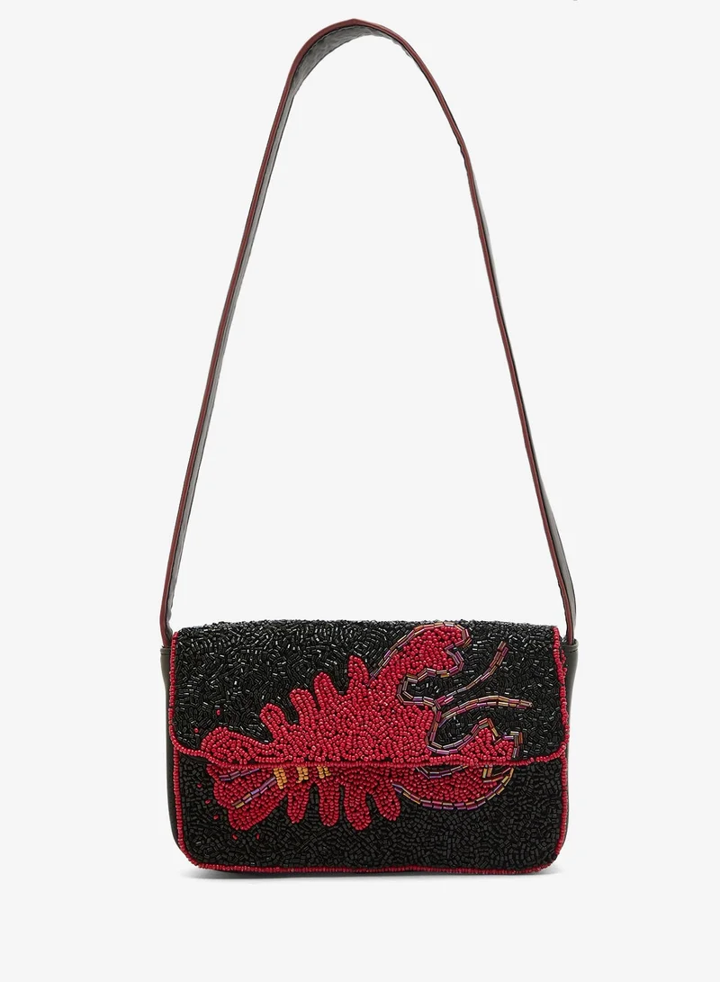 Namshi x Embroidered Beaded Lobster Print Shoulder Bag