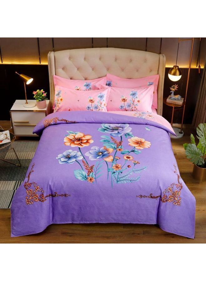 Thickened Large Edition Flower Sanding Skin-Friendly Non-Cotton Four-Piece Set Single And Double Bed Sheet Quilt Cover Dormitory Three-Piece Set Bed Dream Domain-Color:Tb*028* Yingshan Red-Specifications:Quilt Cover 1.5*2.0+sheets+pillowcases*2 - Image 3