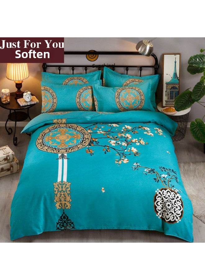 Thickened Large Edition Flower Sanding Skin-Friendly Non-Cotton Four-Piece Set Single And Double Bed Sheet Quilt Cover Dormitory Three-Piece Set Bed Dream Domain-Color:Tb*028* Yingshan Red-Specifications:Quilt Cover 1.5*2.0+sheets+pillowcases*2 - Image 2