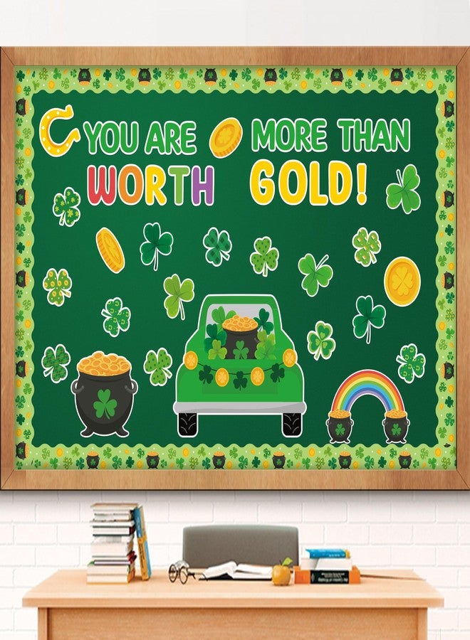 CPicdn 128Pcs St. Patrick's Day Bulletin Board Classroom Decoration You Are Worth More Than Gold Cutouts Shamrock Clover Truck Name Tags School Home Party Supplies Classroom Chalkboard Wall Door Decor - Image 1