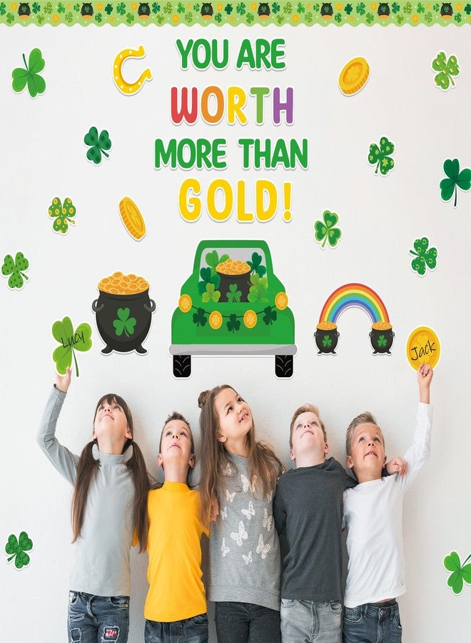 CPicdn 128Pcs St. Patrick's Day Bulletin Board Classroom Decoration You Are Worth More Than Gold Cutouts Shamrock Clover Truck Name Tags School Home Party Supplies Classroom Chalkboard Wall Door Decor - Image 5