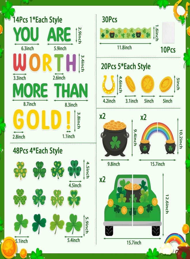 CPicdn 128Pcs St. Patrick's Day Bulletin Board Classroom Decoration You Are Worth More Than Gold Cutouts Shamrock Clover Truck Name Tags School Home Party Supplies Classroom Chalkboard Wall Door Decor - Image 2