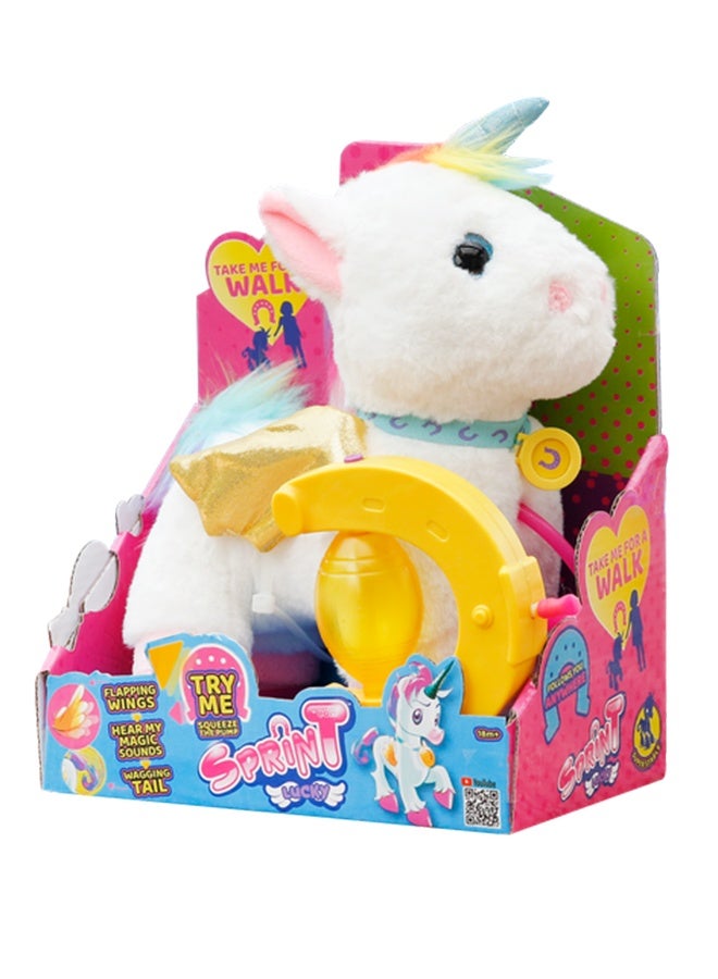 EOLO Sprint Puppy - Pull Along Plush With Sounds, Patented Air Pump System Pop-Up Ears And Tail - Very Stable , Soft & Cuddly - Safety Detachable Leash - Lucky Unicorn - Try Me Open Box - Image 1