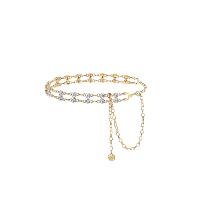 HANNEA® Waist Chain for Women, Layered Rhinestone Hip Belt, Adjustable Gold Chain Belt for Dresses, Fashion Stainless Steel Belly Jewelry, Elegant Ladies Accessory Gifts - Image 1