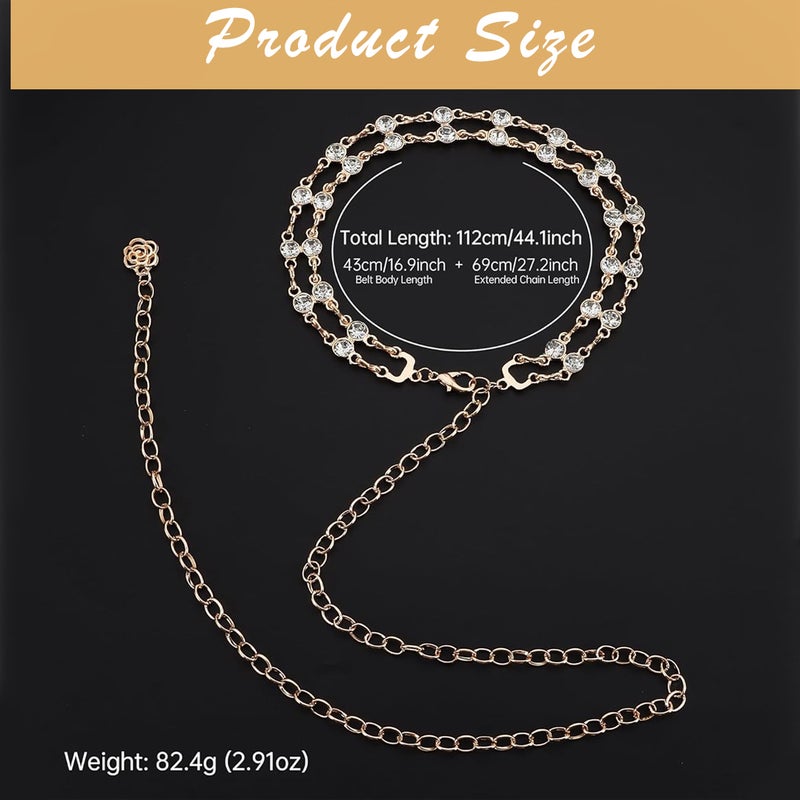 HANNEA® Waist Chain for Women, Layered Rhinestone Hip Belt, Adjustable Gold Chain Belt for Dresses, Fashion Stainless Steel Belly Jewelry, Elegant Ladies Accessory Gifts - Image 2
