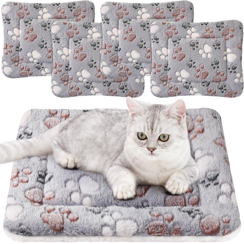 Tuanse 4 Pack Ultra Soft Dog Cat Bed Mat Small Animal Guinea Pig Bed with Cute Print Reversible Fleece Dog Crate Kennel Pad Cozy Washable Thickened Hamster Pet Beds Mat(13 x 19 Inches,Light Gray) - Image 1