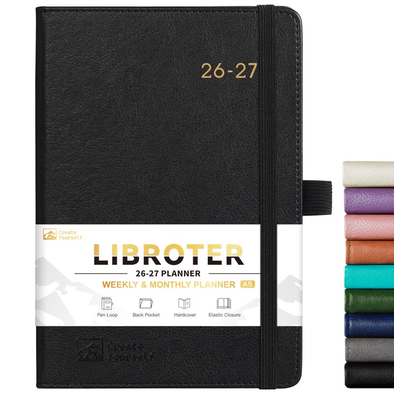 Libroter 2026-2027 Planner - Academic Planner 2026-2027 Weekly Monthly Planner, July 2026 - June 2027, 5.7'' x 8.4'', Thick Paper, Leather Cover, Pen Holder, Back Pocket, Perfect Daily Organizer - Black - Image 1