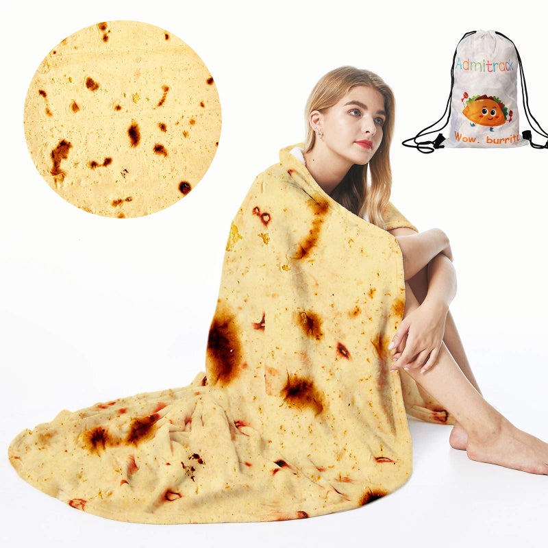 Admitrack Tortilla Blanket Flannel Burritos Envelop Blanket Giant Flour Tortilla Throw Blanket Funny Food Throw Blanket Novelty Burritos Adults  Kids Double Sided